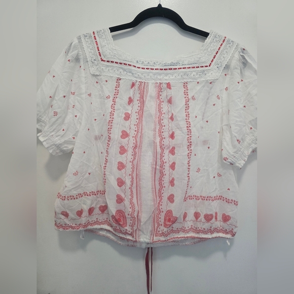 Free People White Blouse with Pink Heart Accents - Picture 5 of 9